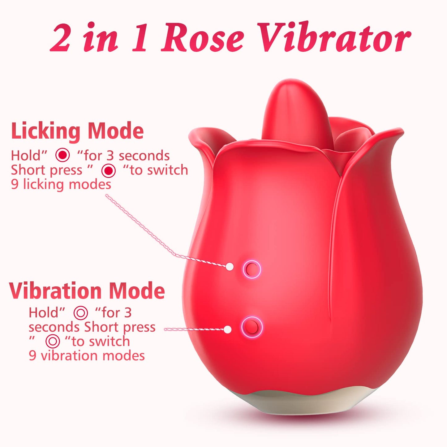 Rose Toy Vibrator for Women, Visetoyz Tongue Licking Mini Clitoral Vibrator Stimulator with 9 Vibrating Pleasure for Clitoris & Nipple Stimulation, Adult Sex Toys & Games for Women Couples